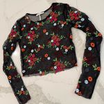 Urban Outfitters  Sheer Floral Embroidered Long Sleeve Crop Top Women’s XS Black Photo 1