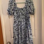 Beyond words Light Blue Leaf Print Midi Dress Photo 8