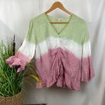 Cato Pink Green & White Ombre Striped Peasant Boho Blouse Top L Photo 1