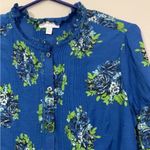 Lucky Brand Blue Green Floral Print Long Sleeve Button Front Blouse Size Small Photo 3
