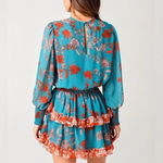 MISA Los Angeles  NWOT Camila Talitha Paisley Mini Dress Long Sleeve Blue Size S Photo 1