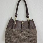 Black Rivet Womens Shoulder Bag Brown Leather Tweed Purse Buckle Strap Handbag Photo 1