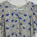 Maje  Lensam Printed Henley V-neck Short Puff Shoulder Blouse Size Small Photo 5