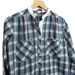 Shapely Vintage 90s  Long Sleeve Blue & Purple Plaid Henley Pullover Shirt S Photo 2