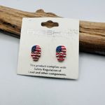 Vintage 2007 Patriotic Skull Stud Earrings – American Flag Crystal Design Red Photo 0