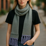 AQUA NWT  Gray & Lavender Knitted Fringe Detail Scarf Neck warmer Photo 0