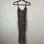 Evereve Allison Joy | Green and Pink Floral Mesh Ruched Front Midi Dress Size Small Photo 5