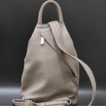 VALENTINA Genuine Italian Pebbled Leather Taupe Sling Backpack Shoulder Bag Gray Photo 2
