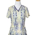 Healing Hands Amanda Womens Scrub top Canary yellow “Summer Skin” Small S Snake Photo 6