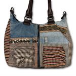 Desigual London Shoulder Bag Satchel Denim Patchwork Mixed Media Pockets Photo 1
