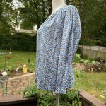 J.Crew  Artist Top Womens size XXS 2XS Blue Floral Notch Ruffle V-Neck Shirt Photo 2