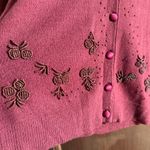 BETTE SUNG | Burgundy Wool Blend Real Fur Collar Beaded Cardigan sweater | Small Red Photo 2