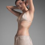 SKIMS Cotton Poplin Straight Leg Pant in Stone Stripe, Size Small Photo 1