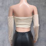 12th Tribe Women's Cream Mesh Off The Shoulder Long Sleeve Crop Top Size M Photo 2
