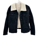 PacSun Women’s Black Denim Jacket Size Medium Fleece Distressed Retro Boho 90s Photo 0