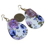 None Silver Purple Amethyst Pierced Earrings, Handmade Amethyst Faux Leather Earrings Photo 2