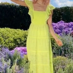 Alice + Olivia Jules Tie-Back Paneled Maxi Dress Size 4 Eyelet Neon Lace Spring Photo 1