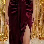 House Of CB 'Therina' Wine Velvet Thigh Split Maxi Skirt Photo 4
