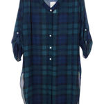 cha cha vente  Blue and Green Sheer Plaid Tunic Shirt NWOT Size Medium Photo 0