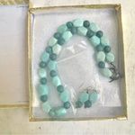 Blue Amazonite and crackle glass silver plated necklace and earrings set Photo 12