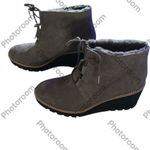 Eileen Fisher Alpine Ankle Bootie Lace Graphite Shearling Leather Size 8.5, NWOT Photo 1