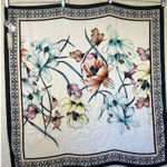 Chico's NEW  Large 41" Square Magnolia Floral White Black Border Scarf‎ One Size Photo 0