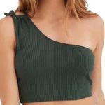 Aerie Rebel Tie One-Shoulder Ribbed Crop Tank Top Dark Green Knit Size Medium Photo 0