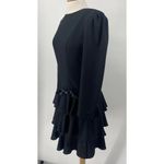 Vintage 80s Ruffled Mini Dress Satin Bow Detail Tiered Skirt Long Sleeve Black M Size M Photo 3