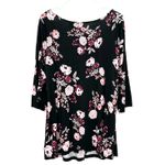 Tahari ‎ Size 1X Deep V-Neck 3/4 Sleeve Shirt Blouse Top Black Floral Print Rayon Photo 1