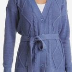 L'Agence  Mica Cardigan Sweater Cotton Blend Cable Knit Waist Tie Oversized Photo 0