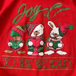 VINTAGE Hanes LARGE Red Joy to the World Ugly Christmas Sweater USA Long Sleeve Photo 3
