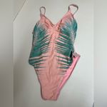 Xhilaration  Peach and Green Palm Print One-Piece Swimsuit - Size Small - EUC Photo 2