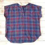 American Vintage Women’s XL Vintage 70s Plaid Sleeveless Top Blue Red Boxy Short Sleeve X Large Photo 0