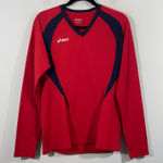 ASICS Women Red & Navy V-neck Athletic Performance Long Sleeve Top Size L Photo 0