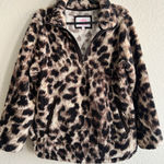 Cozy Sherpa Leopard Quarter Zip Pullover Fuzzy Soft Faux Fur Jacket Womens Large Photo 0
