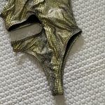 NWT DAHLA Women One Piece Snakeskin Print Swimwear Sexy Cut Out One Shoulder S Gold Photo 8