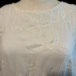 Elle  White Dress SZ L Embossed W/ Embroidery LWD Bow Tie Back Handkerchief Sheer Photo 2