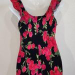 Me Too  Vintage VTG Floral Print Red Black Rose Midi Dress Size Small Photo 2