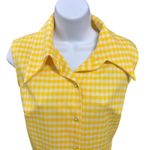 Vintage Yellow Gingham Sleeveless Button Front Shirt Dress with Belt and Pockets Size M Photo 2