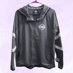 PINK Victoria's Secret ultimate full zip sweater love pink in circle left chest with pockets thumb stripes on sleeves in gray Photo 1