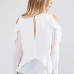 ASOS White Ruffled Blouse Cold Shoulder Tiered Long Sleeve Gold Buttons Size 10 Photo 1