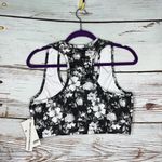 Starting Point NWT Sz XL Gray & White Floral Print Racerback Athletic Sports Bra Black Photo 1
