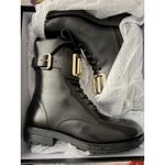 Moschino  Love Leather Combat Boots with Side Zip and Golden Detail Photo 5
