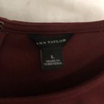 Ann Taylor  Burgundy Peplum Shirt Side Tabs Gold Buttons Back Zipper Stretch Top Photo 4