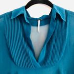 Free People  Blouse XS Georgette Sheer Pleated Bib Topaz Blue Boho Chic Trendy Photo 2