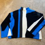 DKNY  Mock Neck Color Blocked Sweater Electric Blue Black Cream Size SMALL Photo 1
