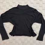 Aerie Dark Gray Oversized Mock Neck Long Sleeve Tee, 100% Cotton Top, X-Small Photo 0