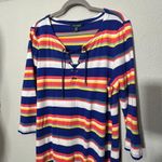Ralph Lauren  Womens Blue Striped 3/4 Sleeve Tea-Length Shift Dress Plus XXL Photo 5
