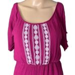 Maurice's Womens Mini Dress Linen Flutter Cold Shoulder Sleeve Embroidered Pink Photo 2