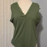 Pinkm Style Olive Green Lace Trim V Neck Sleeveless Lined Stretchy Bodysuit XXL Photo 0
